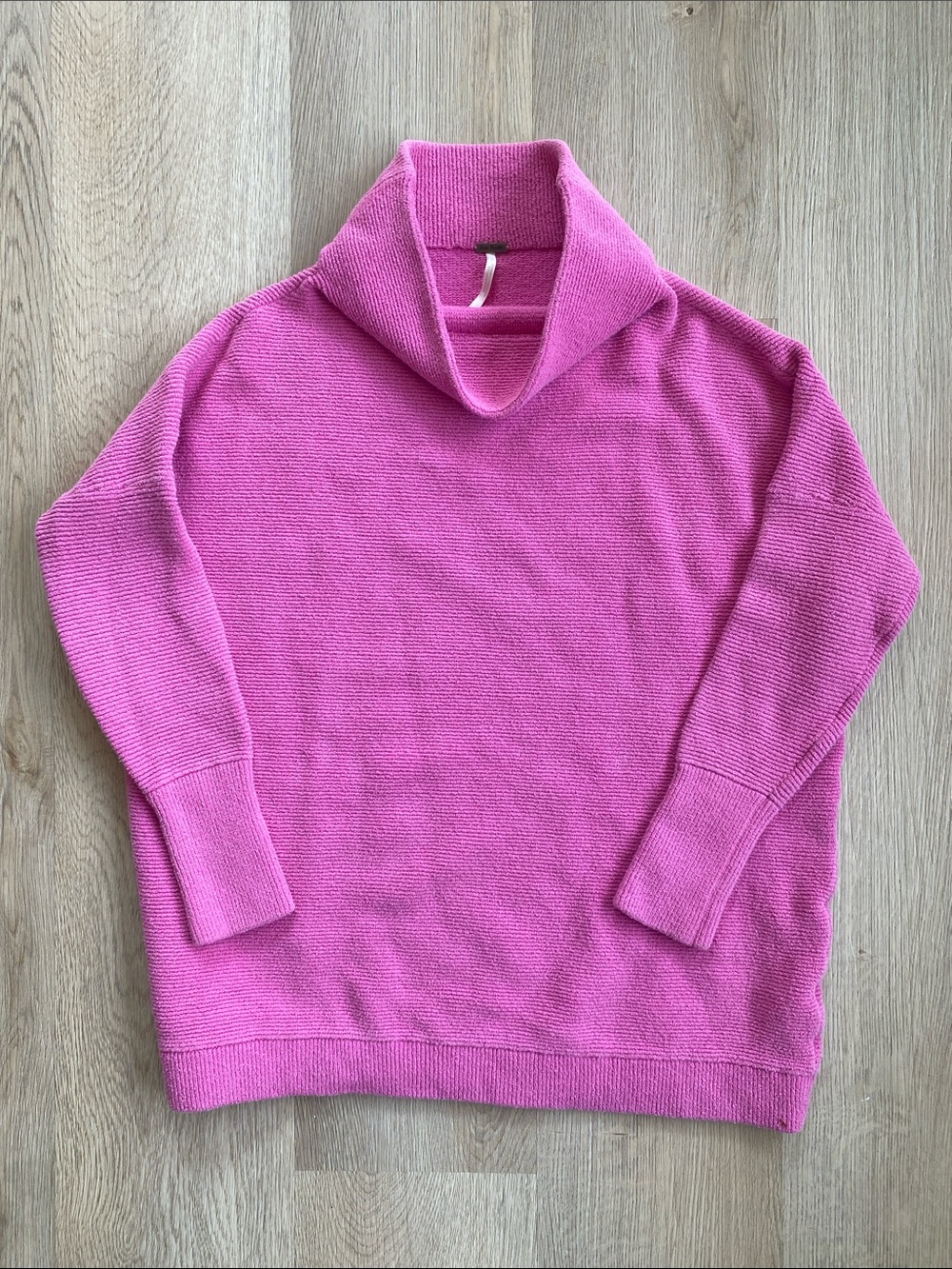 Free People Pink Oversized Ottoman Sweater Slouchy Mock Neck Cozy Boho Knit - Picture 2 of 9